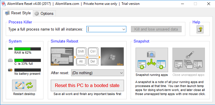 AlomWare Reset Screenshot
