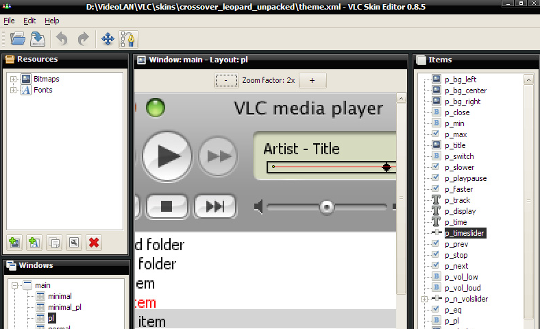 VLC media player Skin Editor Screenshot