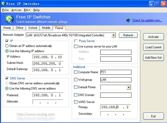 Eusing Free IP Switcher Screenshot