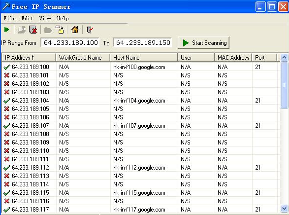 Eusing Free IP scanner Screenshot