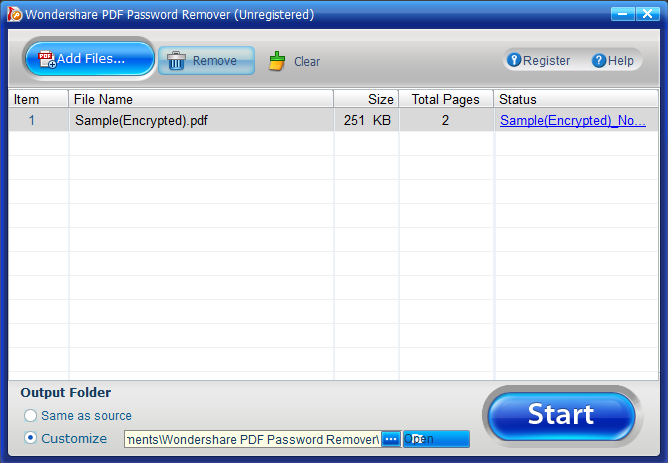 Wondershare PDF Password Remover Screenshot