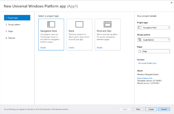 Windows Template Studio Screenshot 1