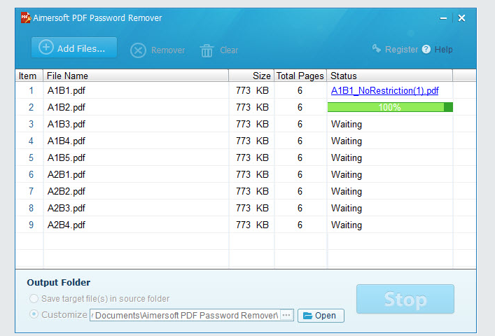 Aimersoft PDF Password Remover Screenshot 1