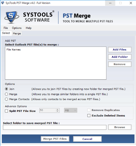 SysTools PST Merge Tool Screenshot 1
