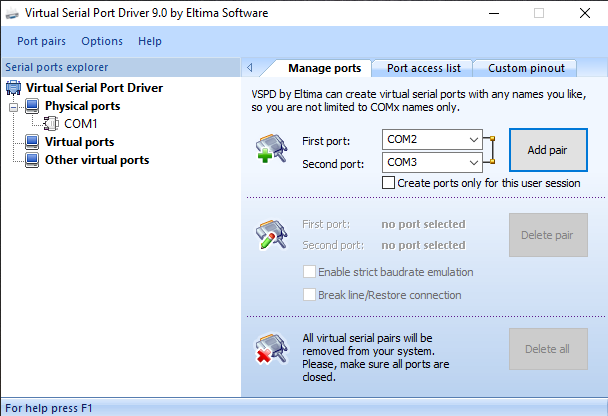 Virtual Serial Port Driver Screenshot 1